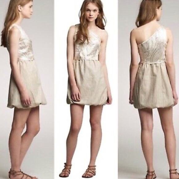 J Crew Collection One Shoulder Silk/Linen/Metallic Gold Mini Dress - Picture 8 of 8
